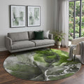 8 Green And Charcoal Abstract Washable Round Rug With UV Protection