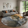 8 Orange And Charcoal Abstract Washable Round Rug With UV Protection
