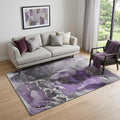 5 X 8 Purple And Charcoal Abstract Washable Area Rug With UV Protection