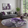 8 Purple And Charcoal Abstract Washable Round Rug With UV Protection