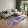 10 X 14 Purple And Charcoal Abstract Washable Area Rug With UV Protection