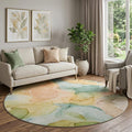 8 Blue Green And Orange Abstract Washable Round Rug With UV Protection