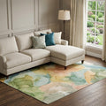 9 X 12 Blue Green And Orange Abstract Washable Area Rug With UV Protection