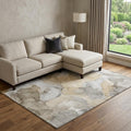 9 X 12 Brown Gray And Ivory Abstract Washable Area Rug With UV Protection