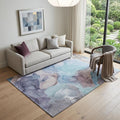 5 X 8 Navy Blue Purple And Gray Abstract Washable Area Rug With UV Protection