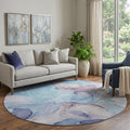 8 Navy Blue Purple And Gray Abstract Washable Round Rug With UV Protection