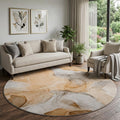 8 Orange Gray And Ivory Abstract Washable Round Rug With UV Protection