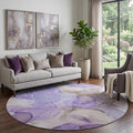 8 Purple And Gray Abstract Washable Round Rug With UV Protection