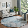 8 Teal And Gray Abstract Washable Round Rug With UV Protection