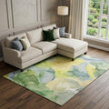 9 X 12 Yellow Blue And Beige Abstract Washable Area Rug With UV Protection