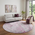 8 Pink And Ivory Abstract Washable Round Rug With UV Protection