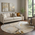 8 Beige Brown And Ivory Abstract Washable Round Rug With UV Protection