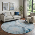 8 Blue Gray And Ivory Abstract Washable Round Rug With UV Protection