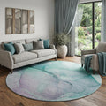 8 Fern Green And Ivory Abstract Washable Round Rug With UV Protection
