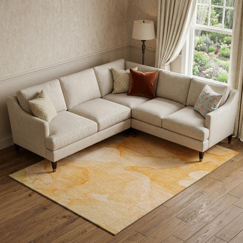 10 X 14 Orange And Ivory Abstract Washable Area Rug With UV Protection