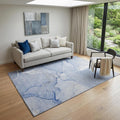 5 X 8 Blue And Ivory Abstract Washable Area Rug With UV Protection