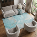 9 X 12 Teal And Ivory Abstract Washable Area Rug With UV Protection