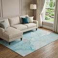 10 X 14 Teal And Ivory Abstract Washable Area Rug With UV Protection