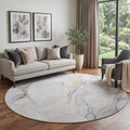 8 Ivory And Beige Abstract Washable Round Rug With UV Protection