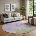 8 Purple Green And Ivory Abstract Washable Round Rug With UV Protection