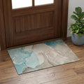 3 X 5 Teal Beige And Ivory Abstract Washable Area Rug With UV Protection