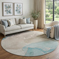 8 Teal Beige And Ivory Abstract Washable Round Rug With UV Protection