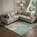 8 X 10 Teal Beige And Ivory Abstract Washable Area Rug With UV Protection