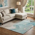 10 X 14 Teal Beige And Ivory Abstract Washable Area Rug With UV Protection
