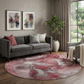 8 Merlot And Ivory Abstract Washable Round Rug With UV Protection