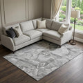 9 X 12 Pewter And Ivory Abstract Washable Area Rug With UV Protection