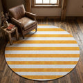 8 Orange And Ivory Striped Washable Round Rug With UV Protection