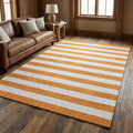 8 X 10 Orange And Ivory Striped Washable Area Rug With UV Protection