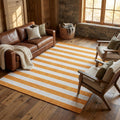 9 X 12 Orange And Ivory Striped Washable Area Rug With UV Protection