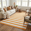 10 X 14 Orange And Ivory Striped Washable Area Rug With UV Protection