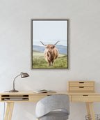 Sylvie Highland Cow Mountain Landscape Framed Canvas by The Creative Bunch Studio
