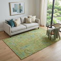 5 X 8 Fern Green And Blue Paisley Washable Area Rug With UV Protection