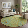 8 Fern Green And Blue Paisley Washable Round Rug With UV Protection