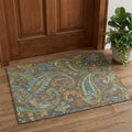 3 X 5 Chocolate Blue And Green Paisley Washable Area Rug With UV Protection