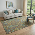 5 X 8 Chocolate Blue And Green Paisley Distressed Washable Area Rug With UV Protection