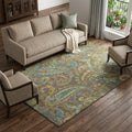 9 X 12 Chocolate Blue And Green Paisley Washable Area Rug With UV Protection