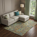 10 X 14 Chocolate Blue And Green Paisley Washable Area Rug With UV Protection