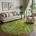 8 Green And Blue Paisley Washable Round Rug With UV Protection