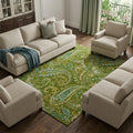 8 X 10 Green And Blue Paisley Washable Area Rug With UV Protection