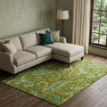 10 X 14 Green And Blue Paisley Washable Area Rug With UV Protection