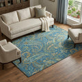 9 X 12 Navy Blue Green And Gold Paisley Distressed Washable Area Rug With UV Protection