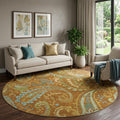 8 Rust Blue And Green Paisley Washable Round Rug With UV Protection