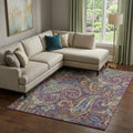 8 X 10 Purple Green And Blue Paisley Washable Area Rug With UV Protection