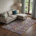 10 X 14 Purple Green And Blue Paisley Washable Area Rug With UV Protection
