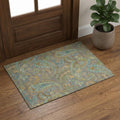 3 X 5 Taupe Green And Blue Paisley Washable Area Rug With UV Protection