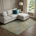 8 X 10 Taupe Green And Blue Paisley Distressed Washable Area Rug With UV Protection